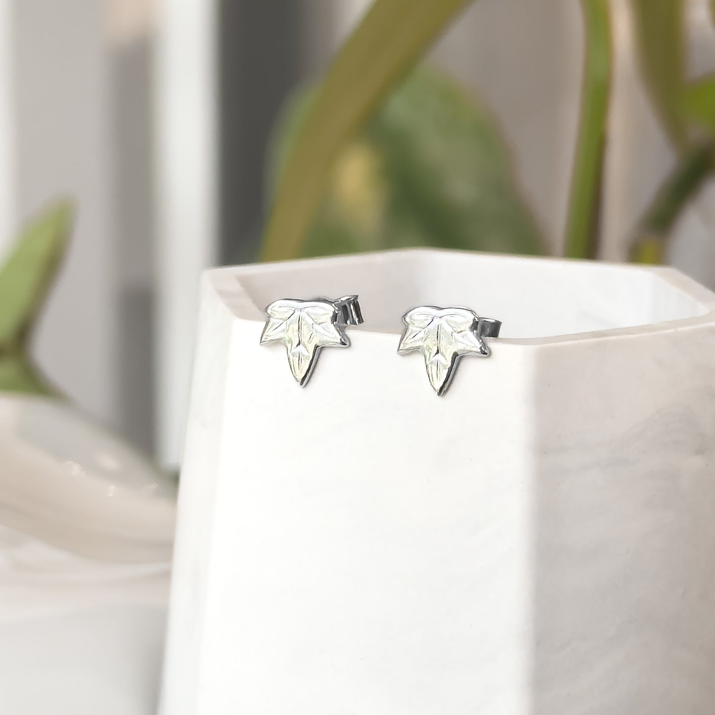 Silver Ivy Leaf Stud Earrings