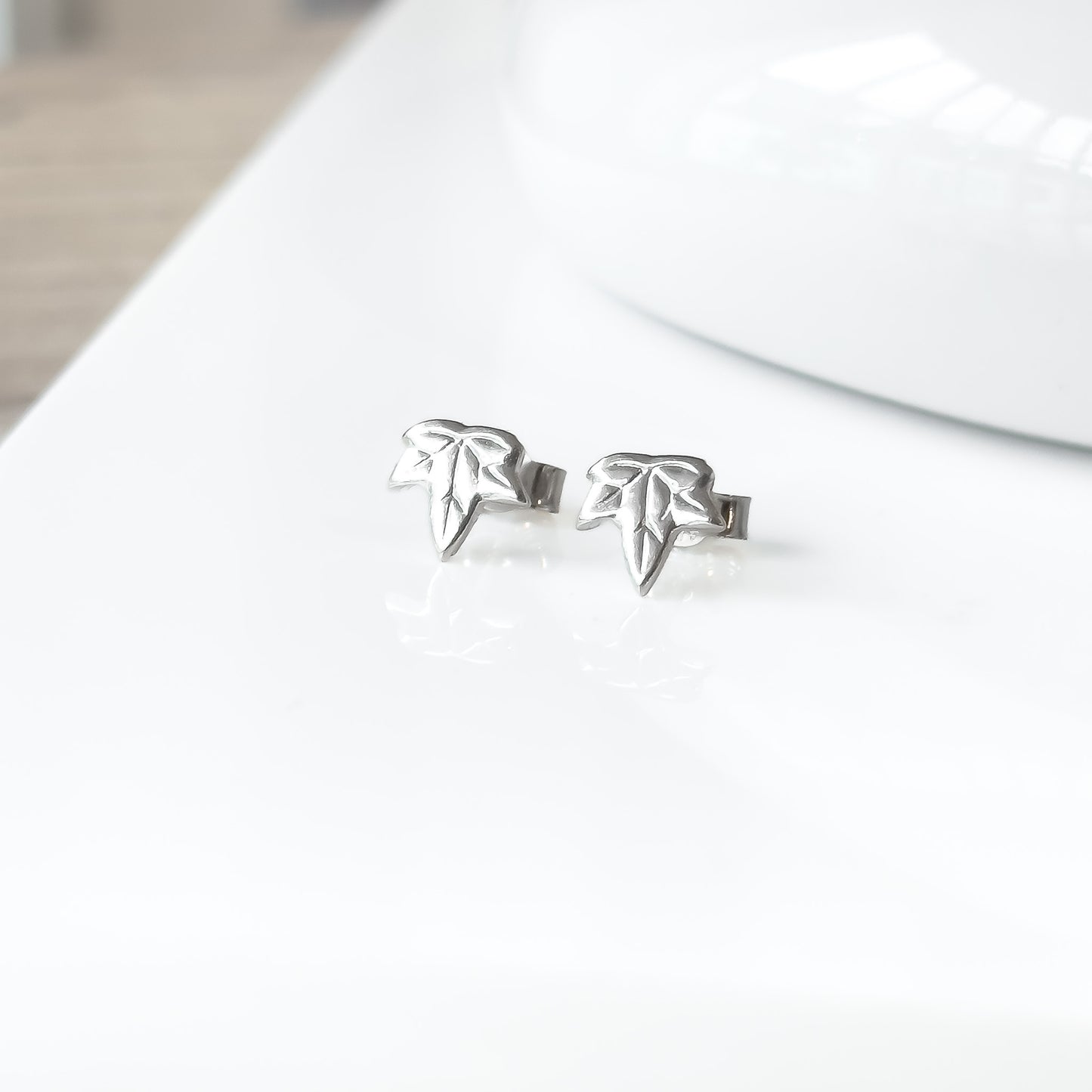 Silver Ivy Leaf Stud Earrings