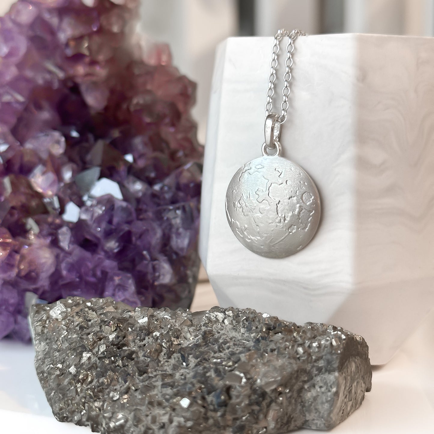 Full Moon Sterling Silver Pendant Necklace