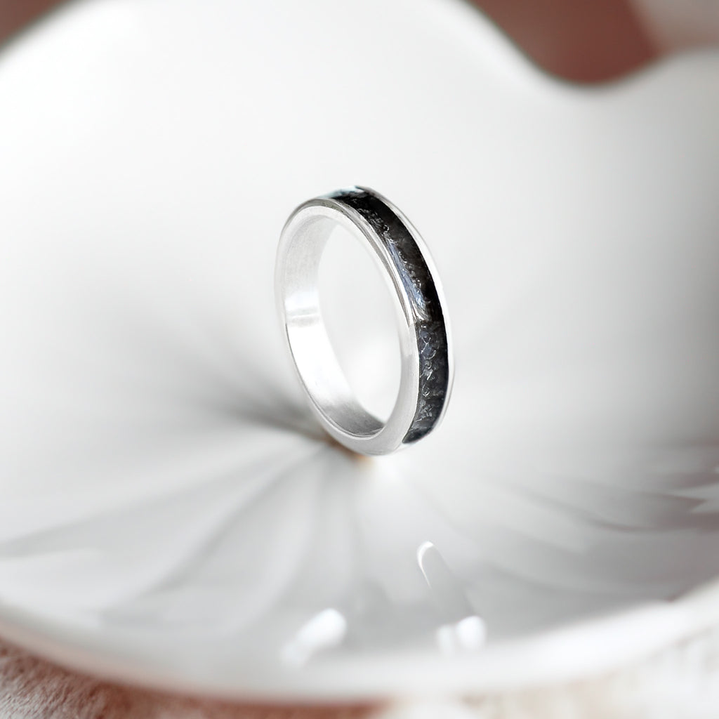 Odin - Bifröst Silver Enamel Ring (Charcoal Grey)