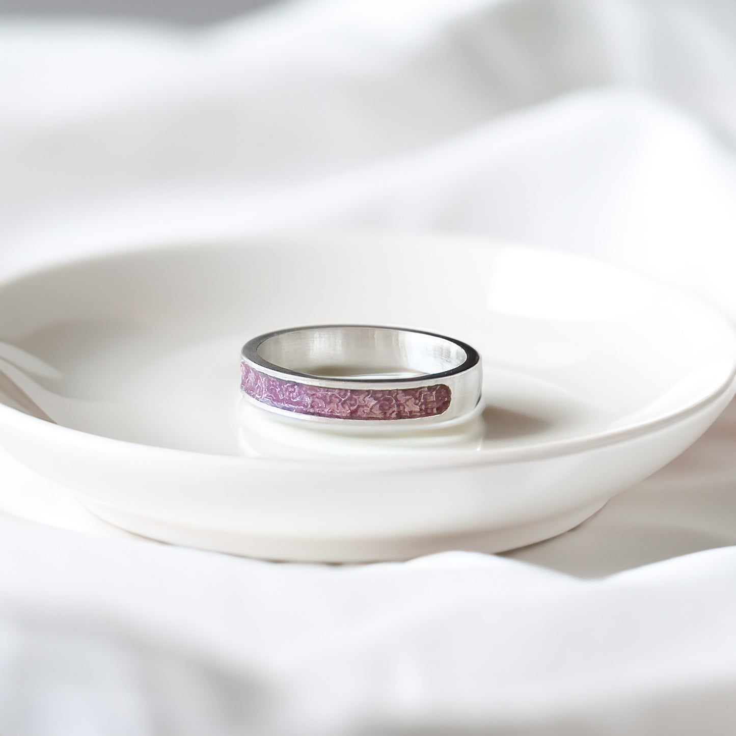 Freyja - Bifröst Silver Enamel Ring (Deep Rose Pink)