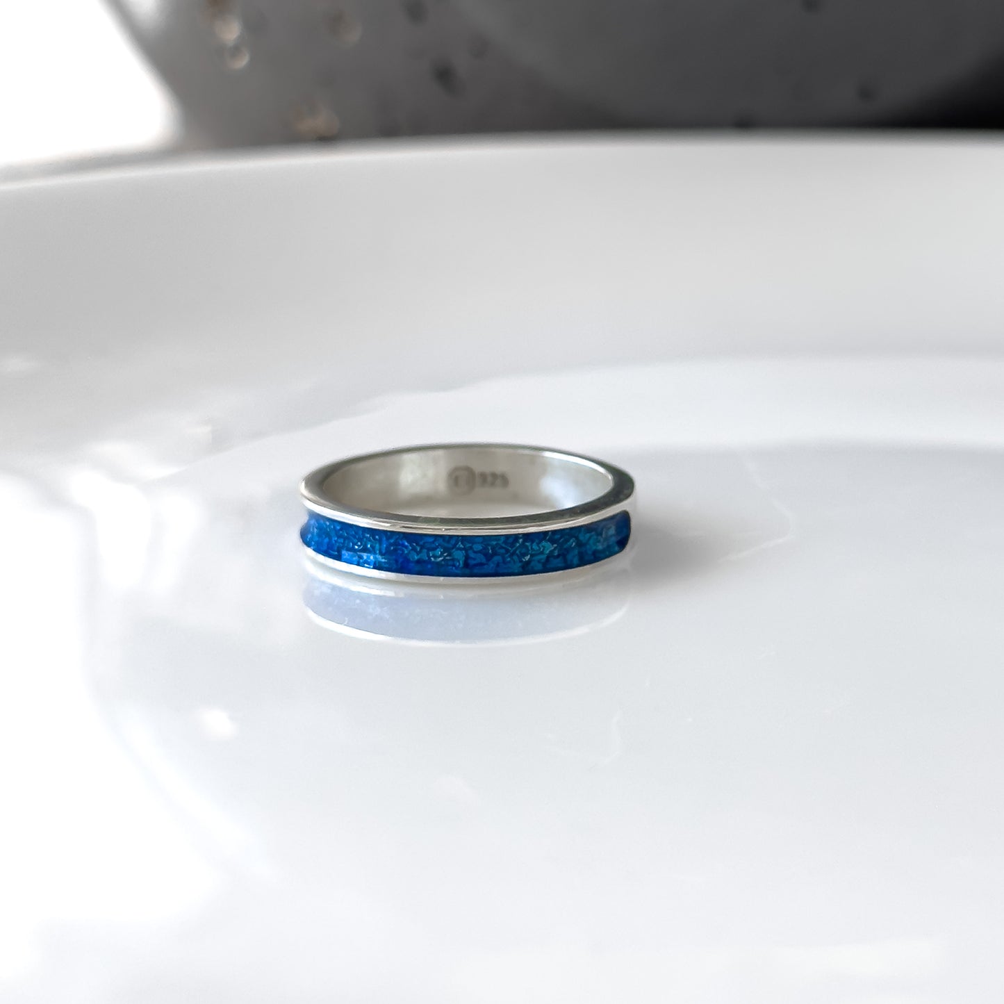 Rán- Bifröst Silver Enamel Ring (Sea Blue)