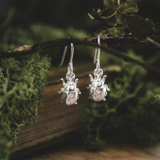Silver Ladybird Dangle Earrings