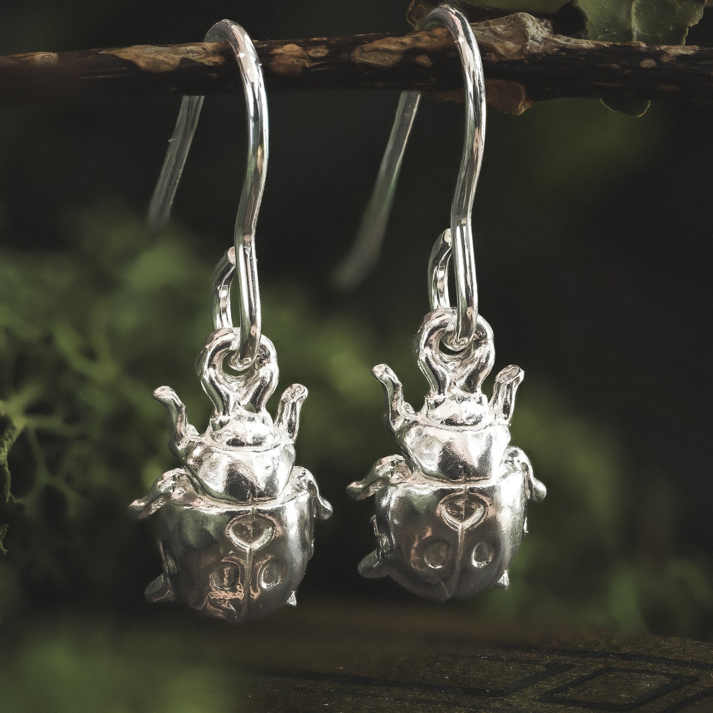 Silver Ladybird Dangle Earrings
