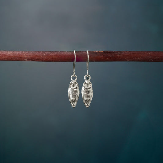 Silver Barn Owl Dangle Earrings