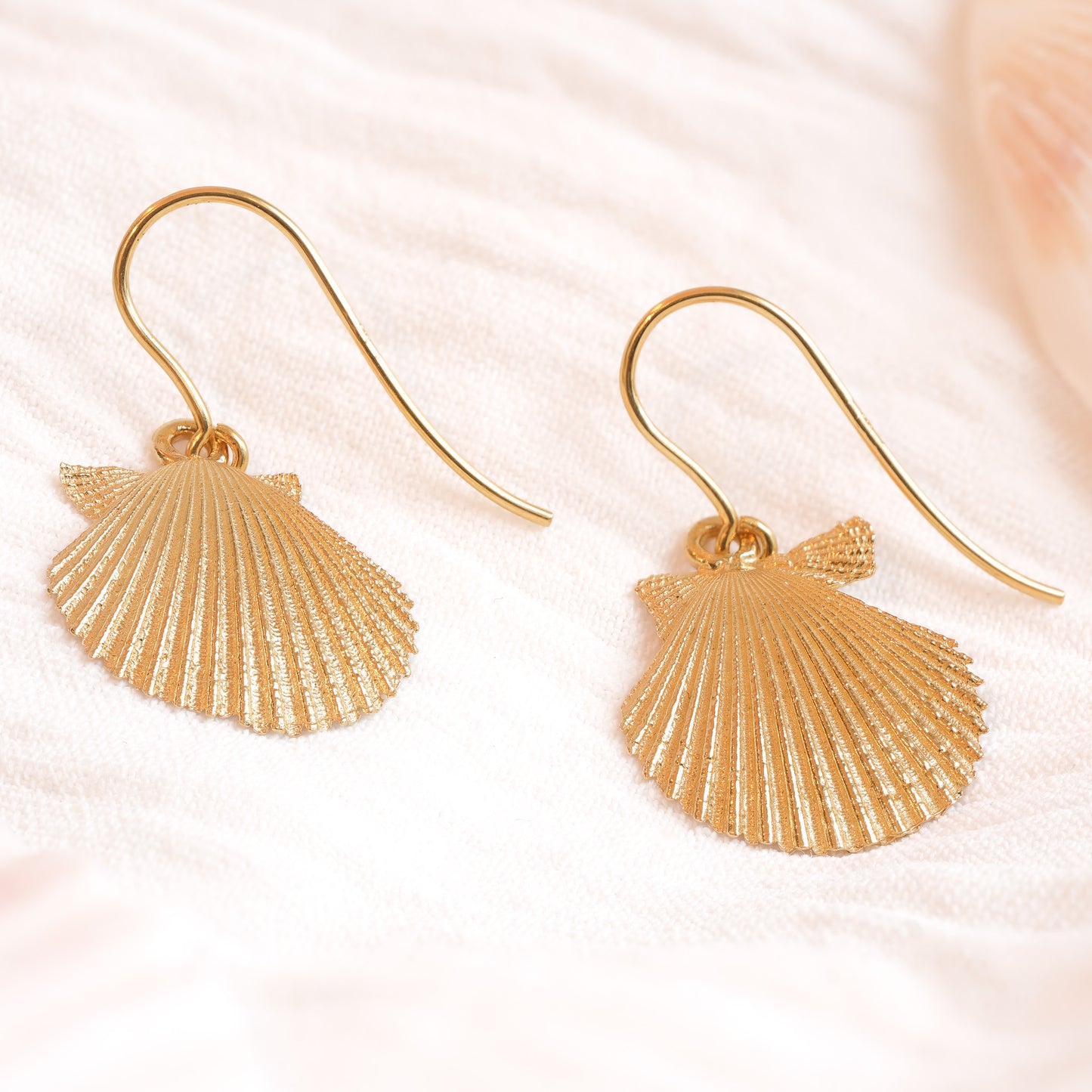 Gold Queen Scallop Shell Drop Earrings
