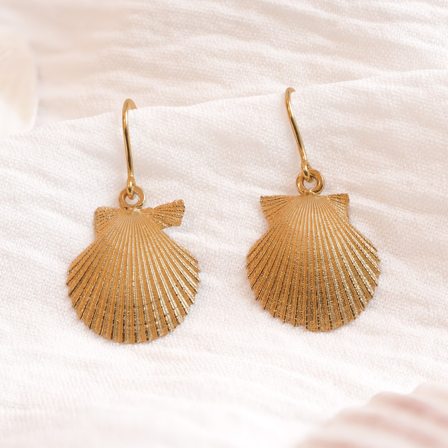 Gold Queen Scallop Shell Drop Earrings