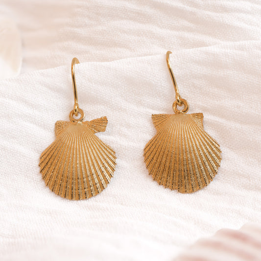 Gold Queen Scallop Shell Drop Earrings