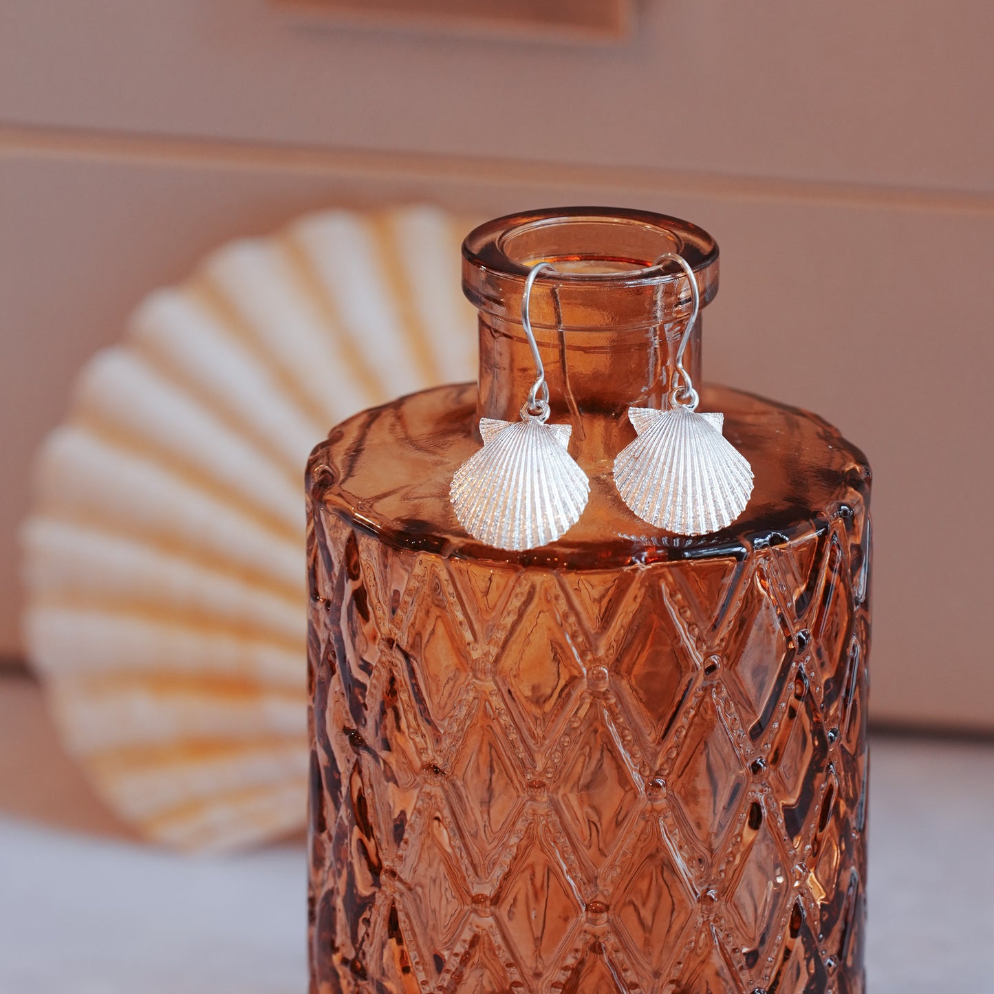 Sterling Silver Scallop Shell Dangle Earrings - Queenies