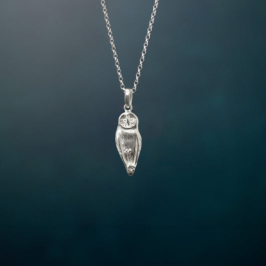 Sterling Silver Barn Owl Pendant Necklace