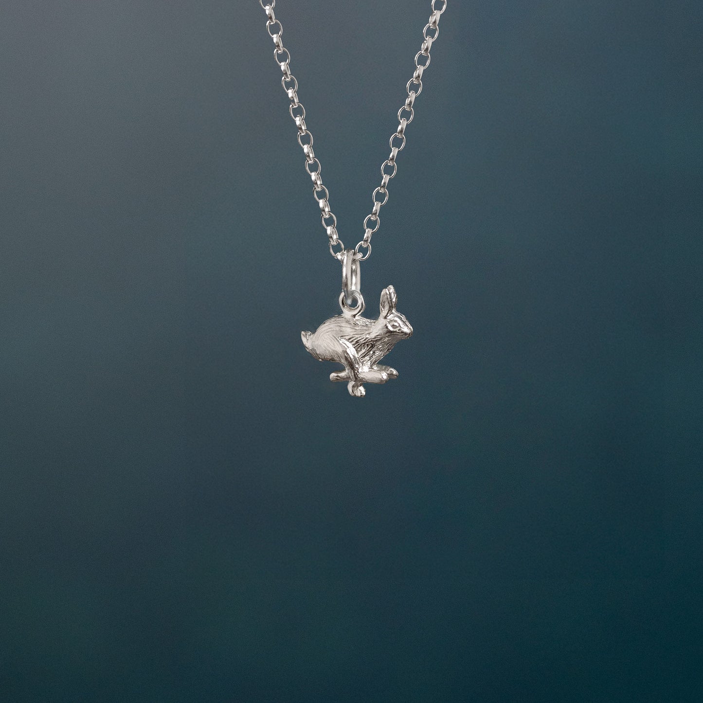 Small Silver Running Hare Charm Necklace