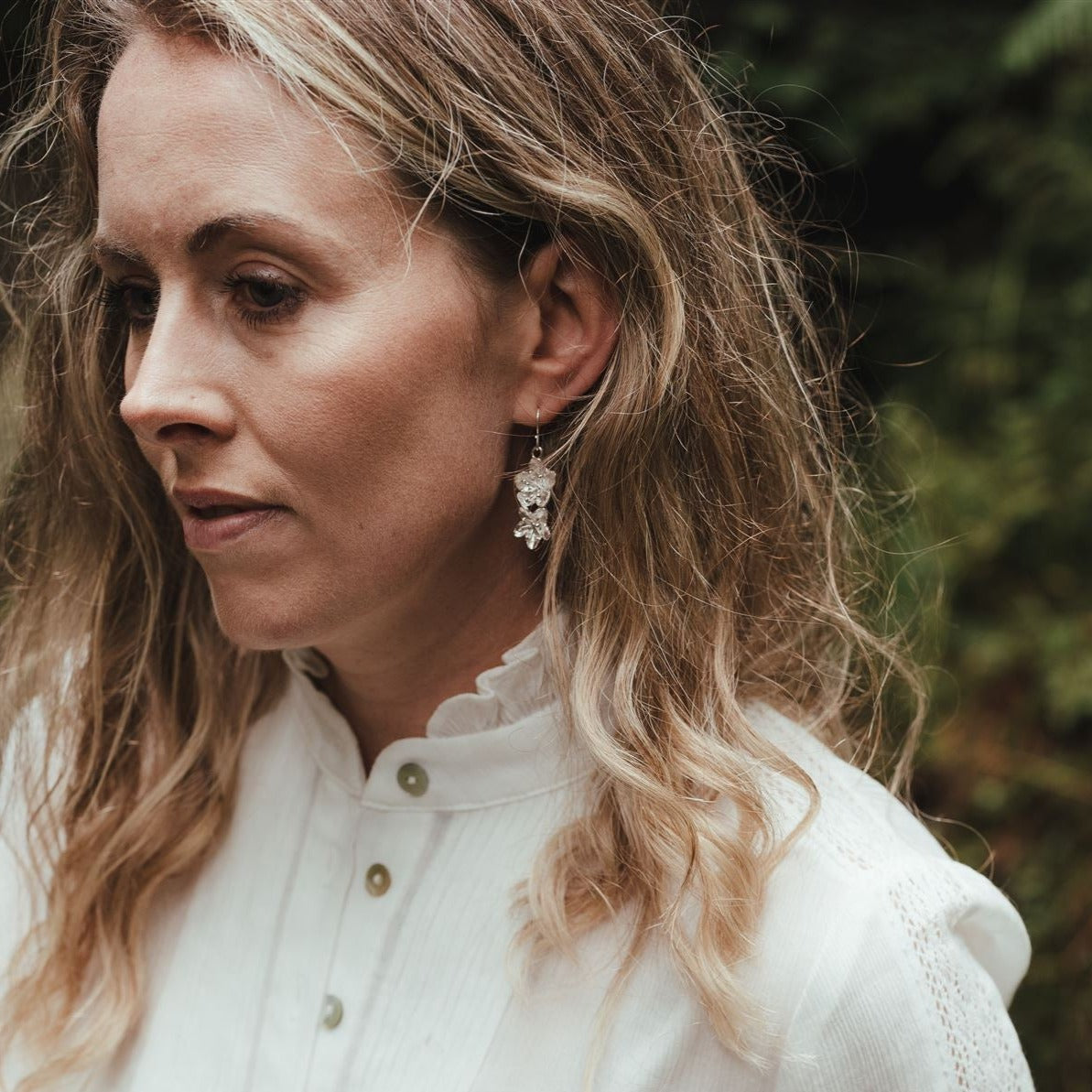 Silver Hawthorn Flower Earrings