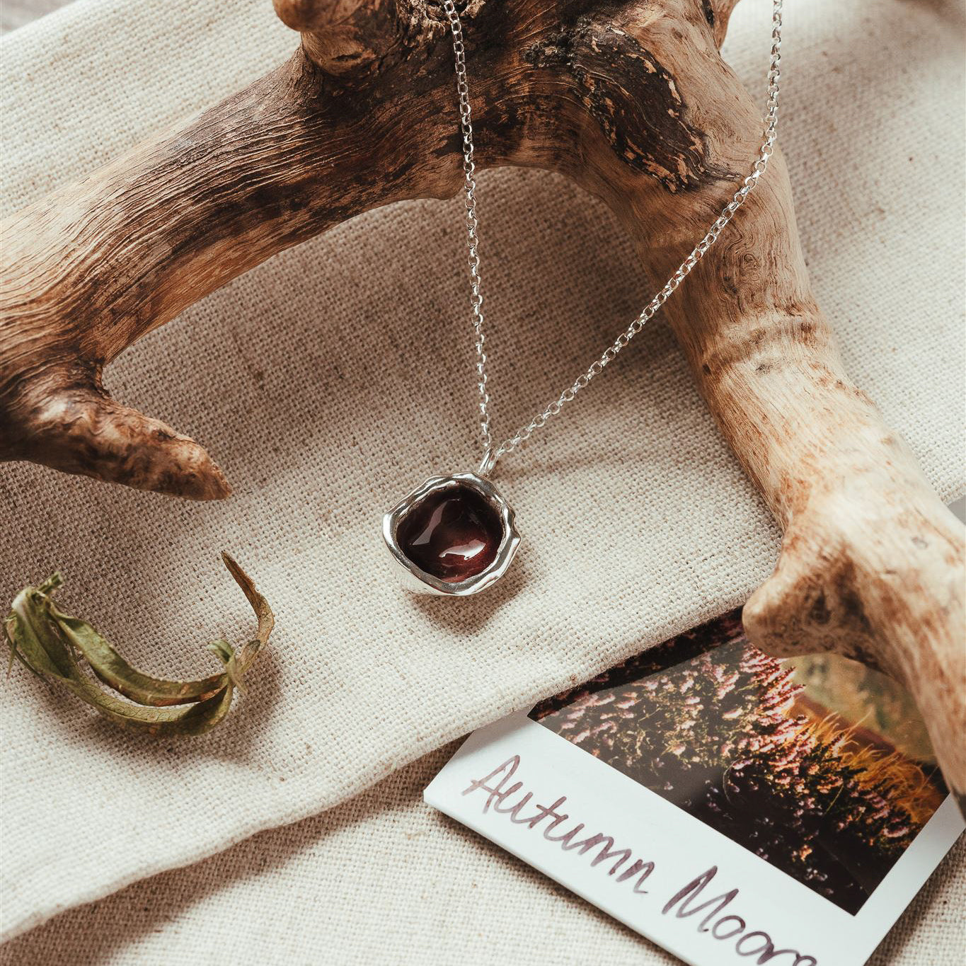 'Autumn Moors' Burgundy Droplet Sterling Silver Necklace