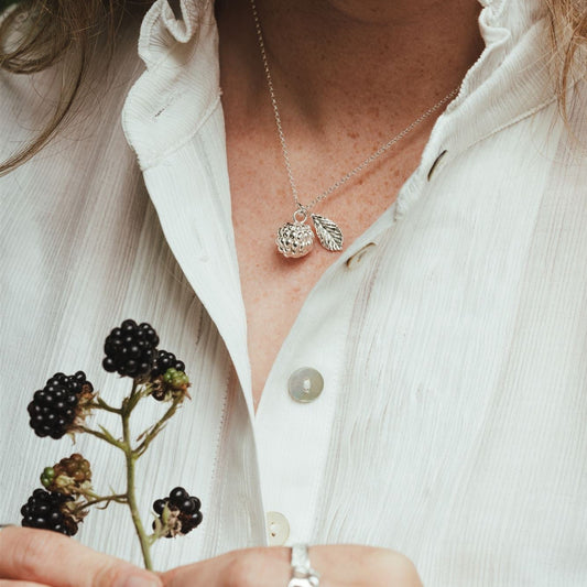 Sterling Silver Blackberry and Leaf Charm Necklace