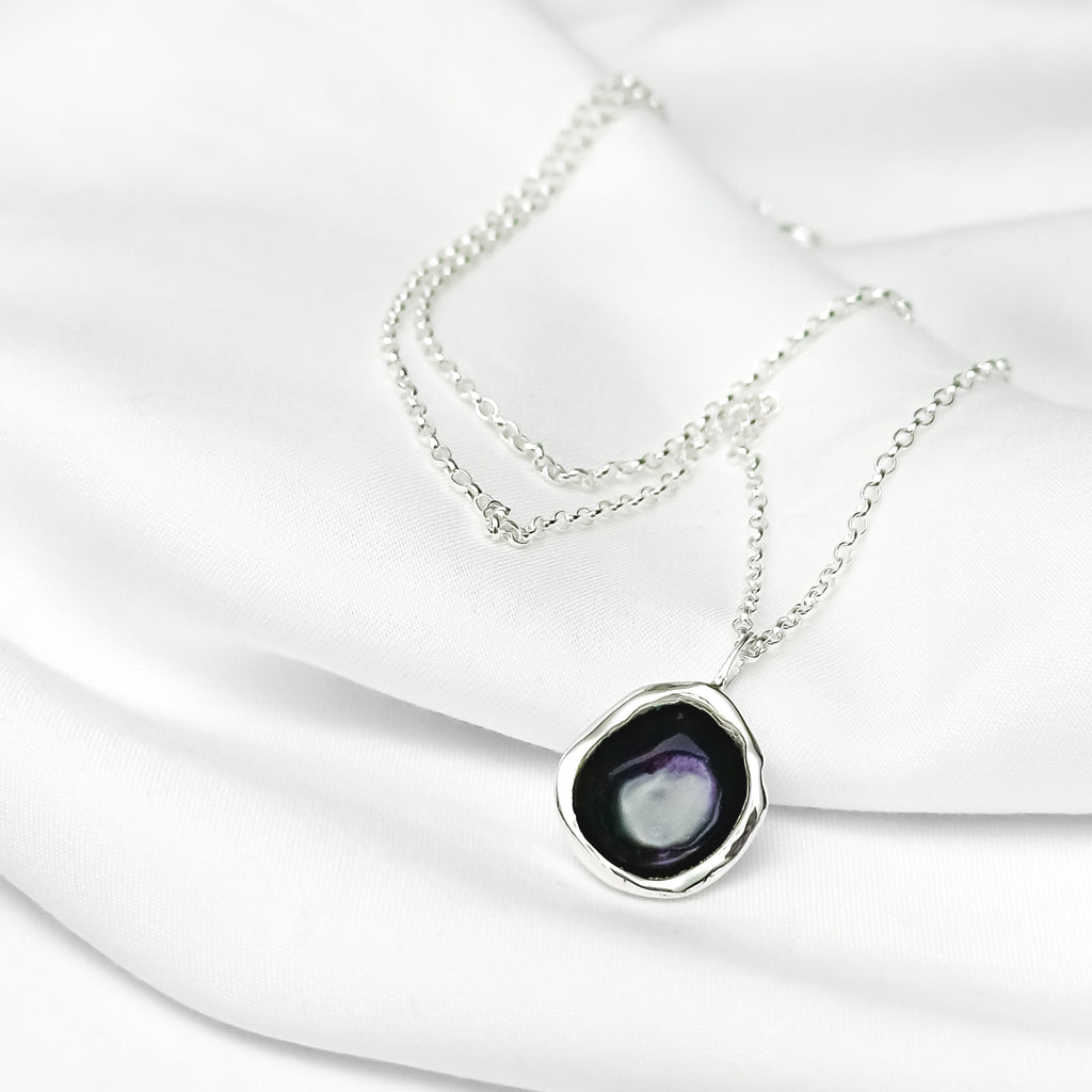 Blackberry Purple Enamel Sterling Silver Droplet Necklace