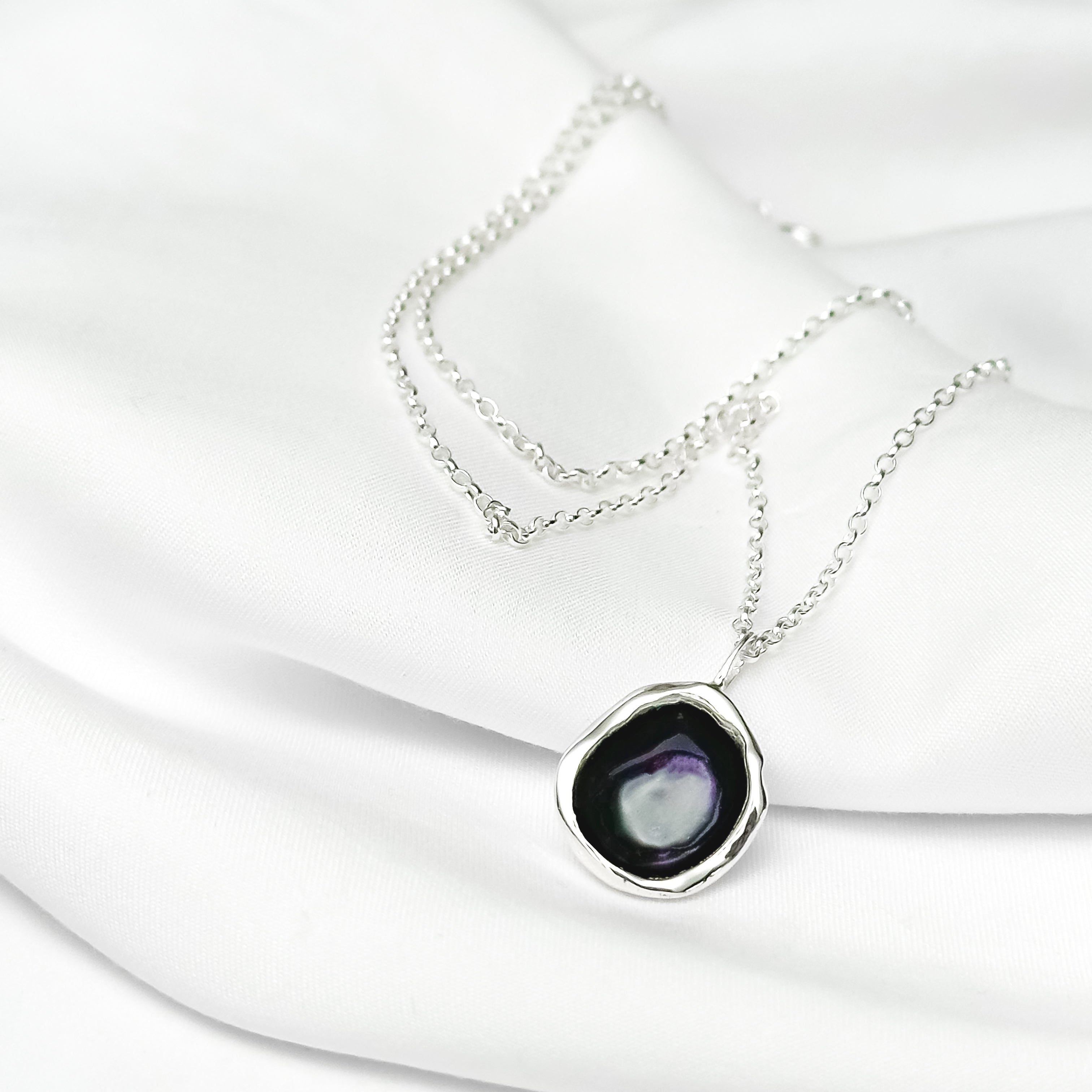 Blackberry Purple Enamel Sterling Silver Droplet Necklace