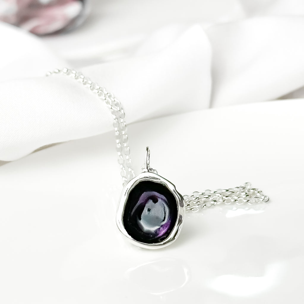 Blackberry Purple Enamel Sterling Silver Droplet Necklace