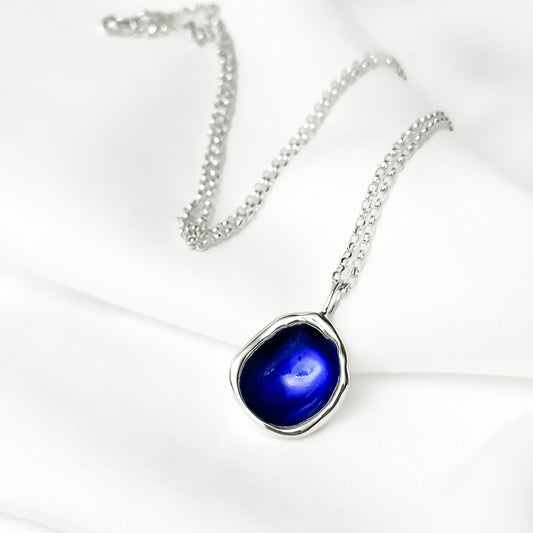 Sterling Silver 'Manannan's Isle' Blue Enamel Droplet Necklace