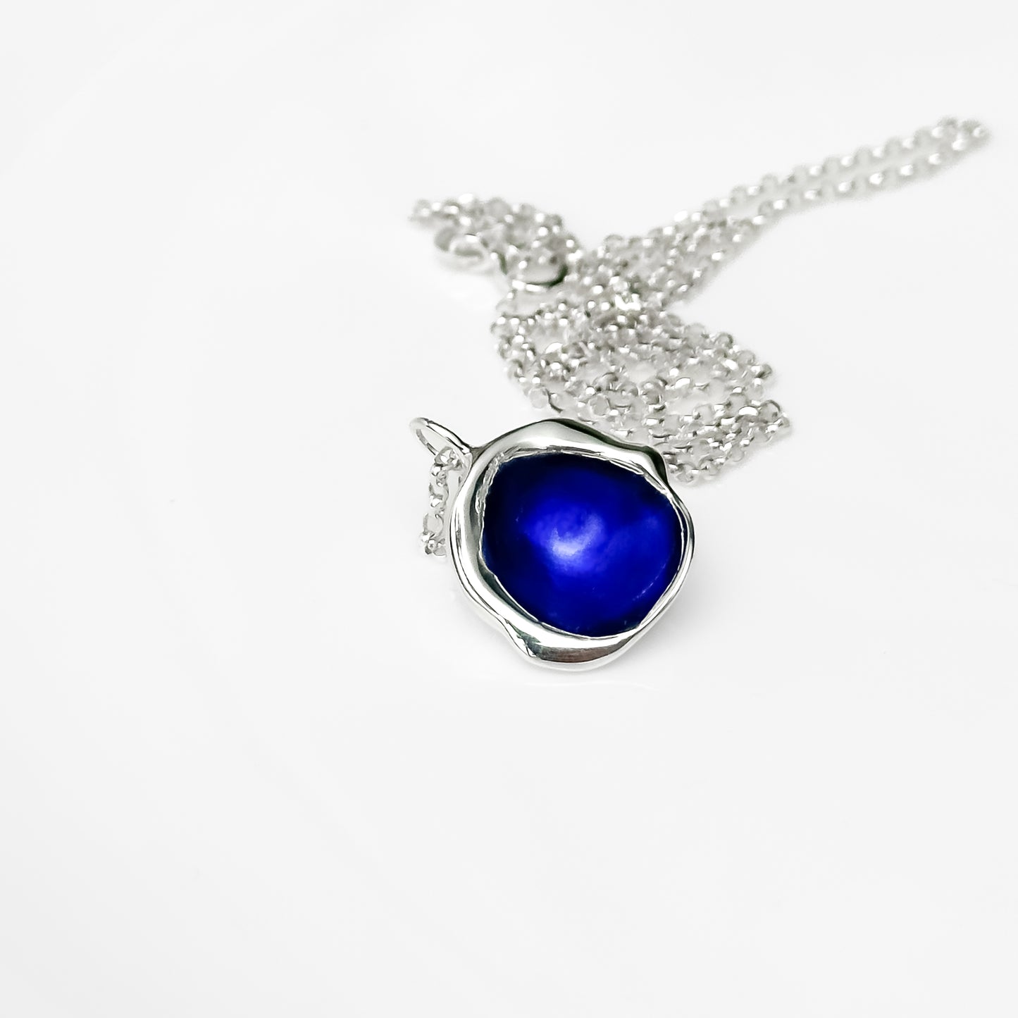 Sterling Silver 'Manannan's Isle' Blue Enamel Droplet Necklace