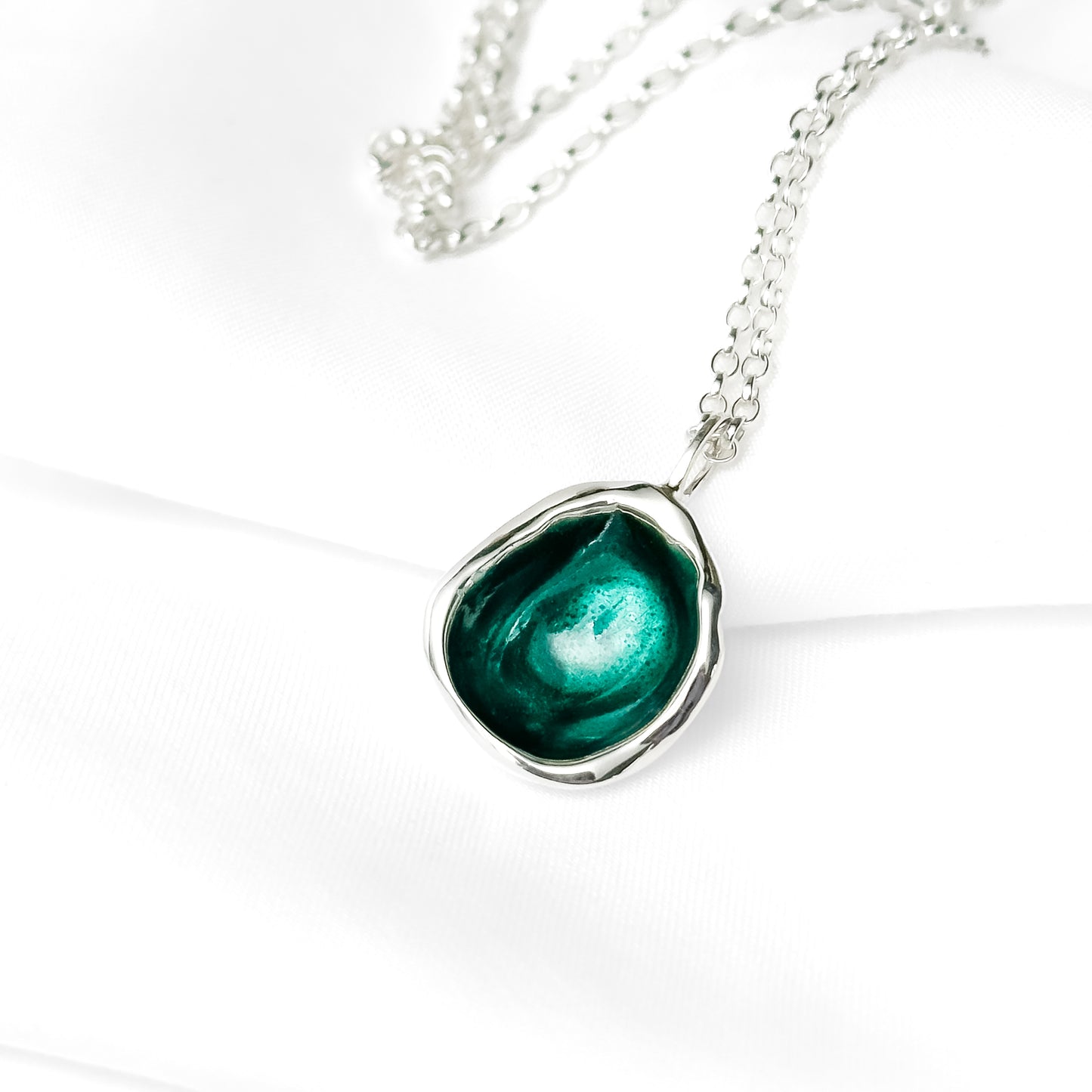 Sterling Silver 'Lost Forest' Green Enamel Droplet Necklace