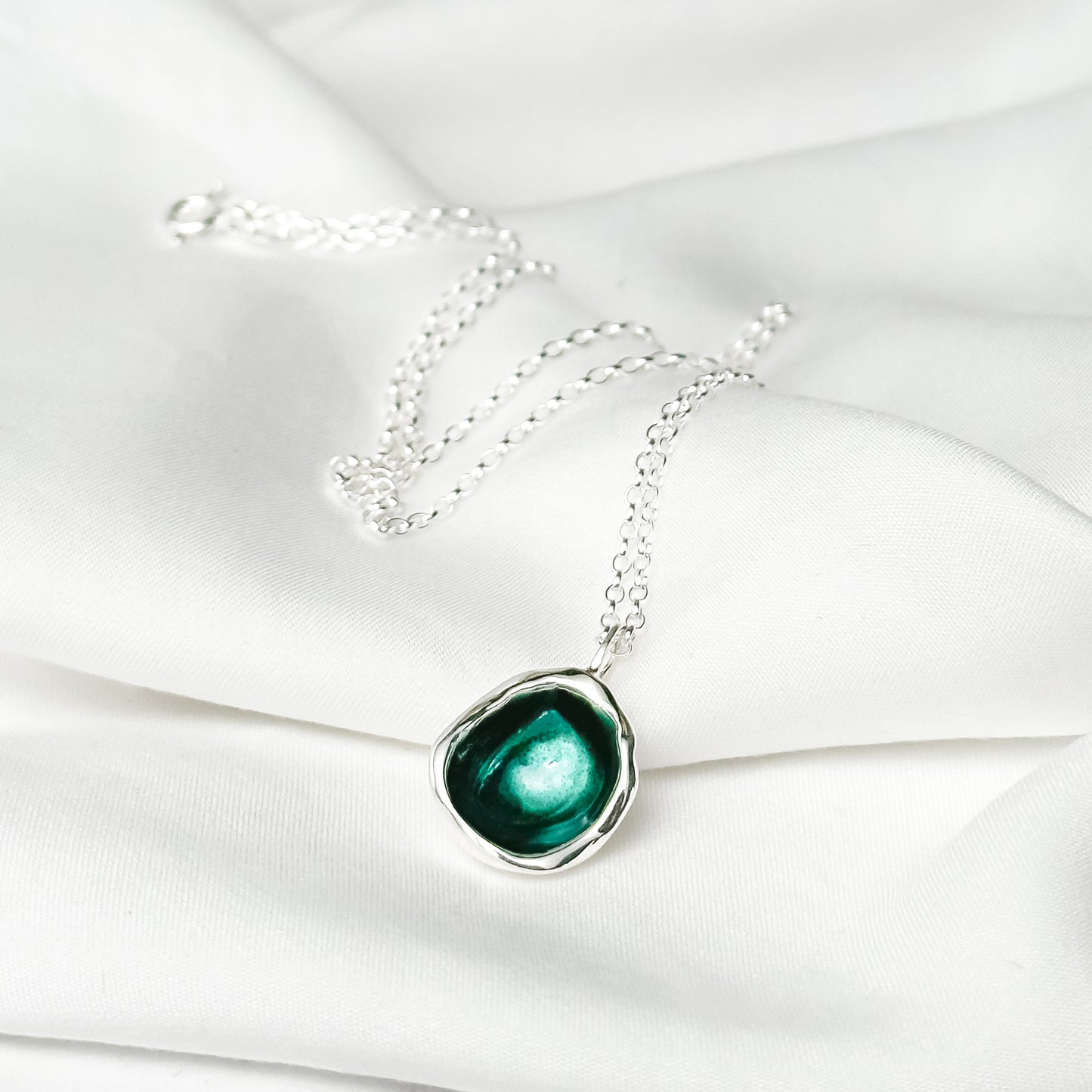 Sterling Silver 'Lost Forest' Green Enamel Droplet Necklace