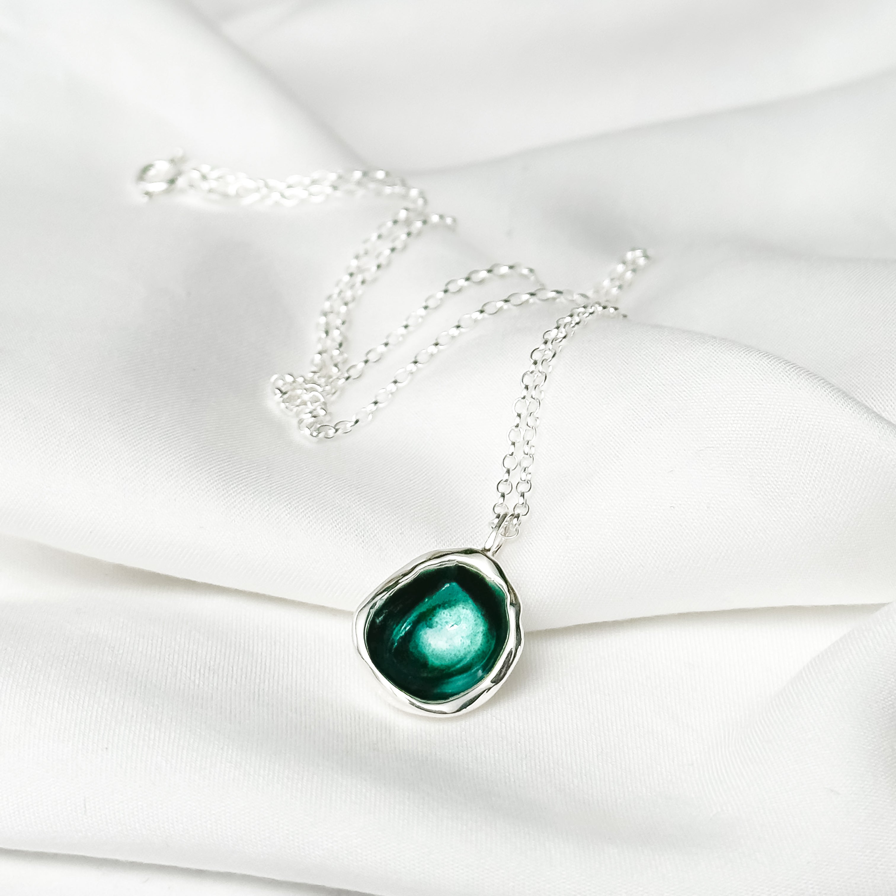 Sterling Silver 'Lost Forest' Green Enamel Droplet Necklace