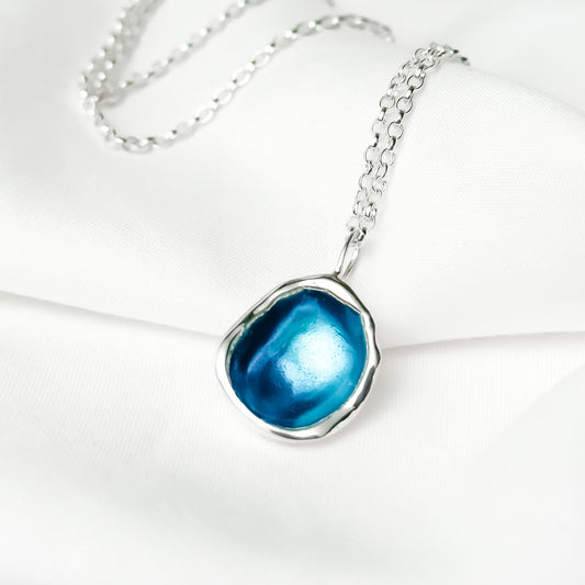 Sterling Silver 'Carrick Bay' Turquoise Blue Droplet Necklace