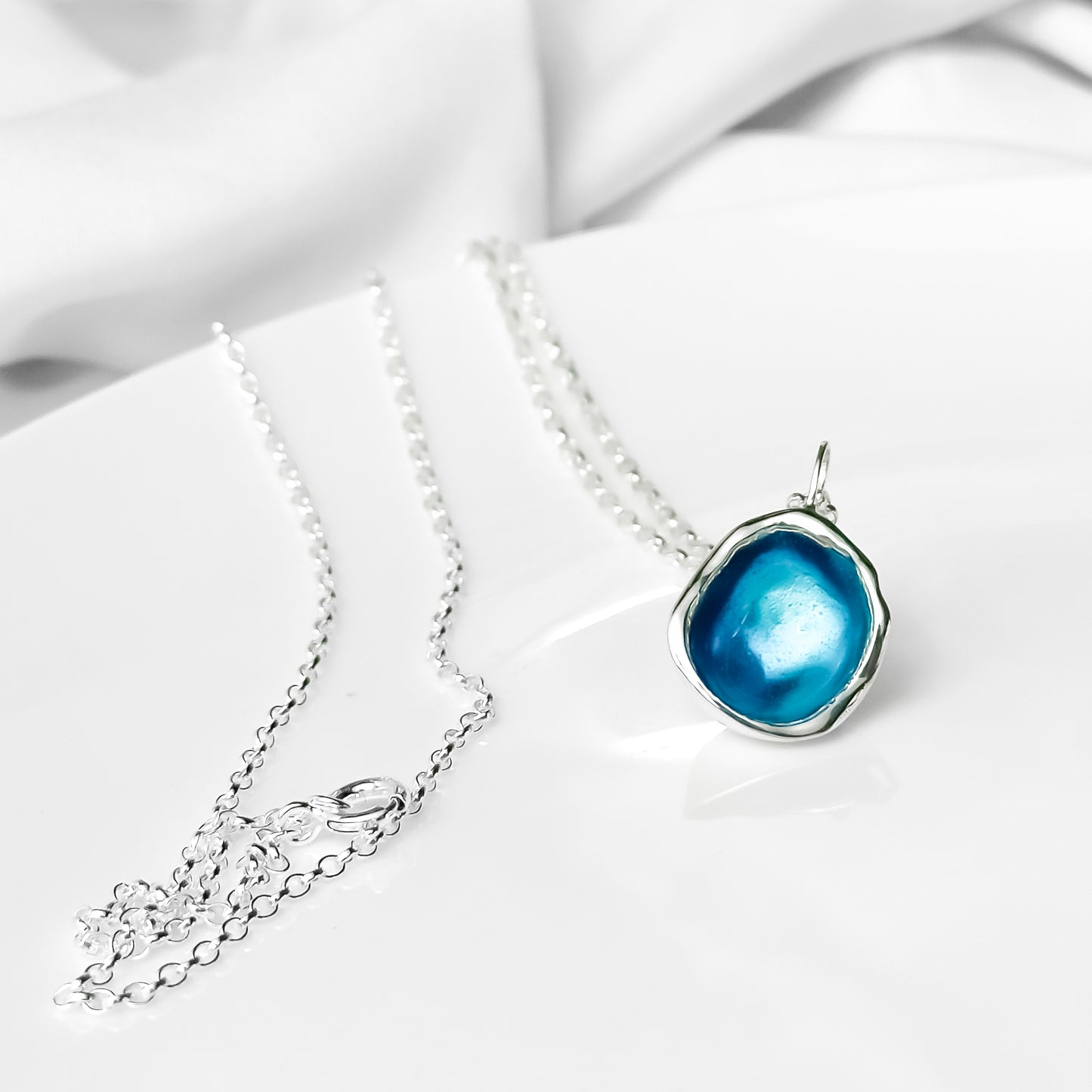 Sterling Silver 'Carrick Bay' Turquoise Blue Droplet Necklace