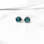 'Sea Storm' Blue Grey Enamel Silver Droplet Stud Earrings