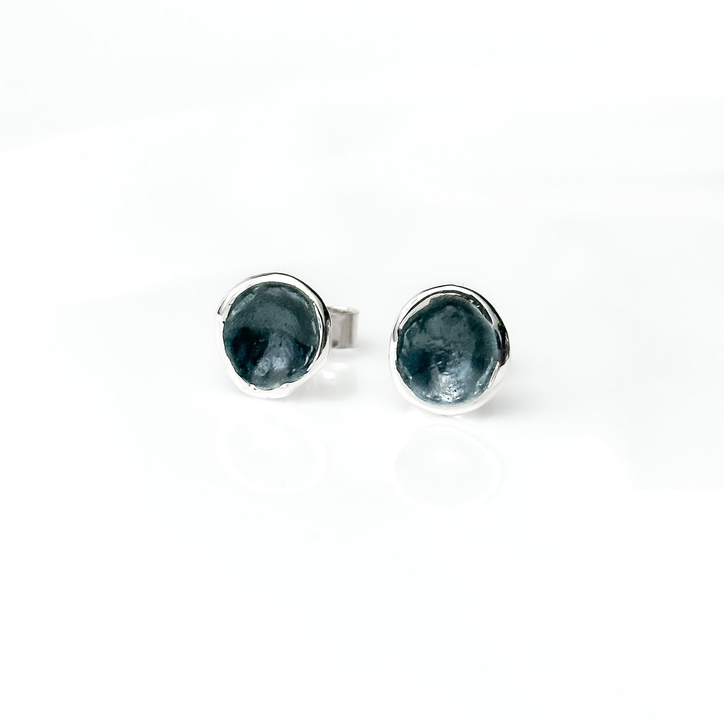 'Slate' Grey Enamel Silver Droplet Stud Earrings