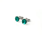 'Lost Forest' Green Enamel Silver Droplet Stud Earrings