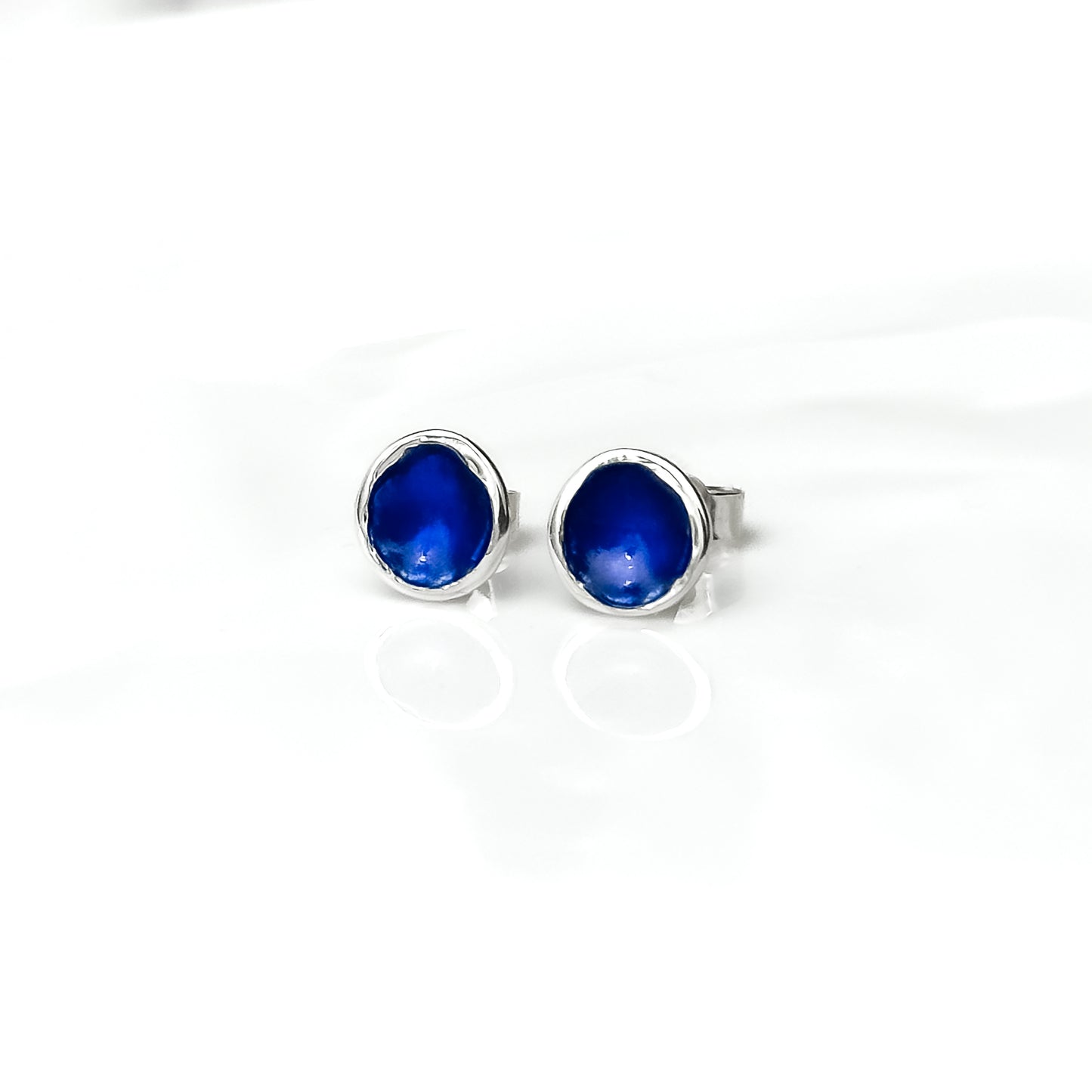 'Manannan's Isle' Blue Enamel Silver Droplet Stud Earrings