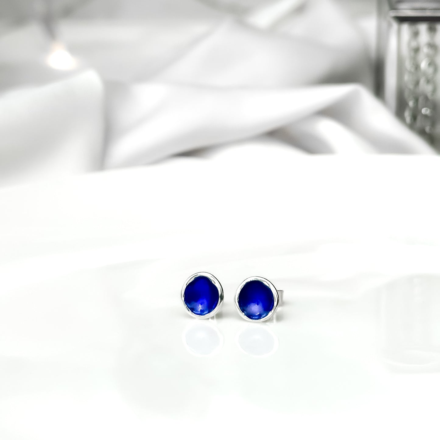 'Manannan's Isle' Blue Enamel Silver Droplet Stud Earrings