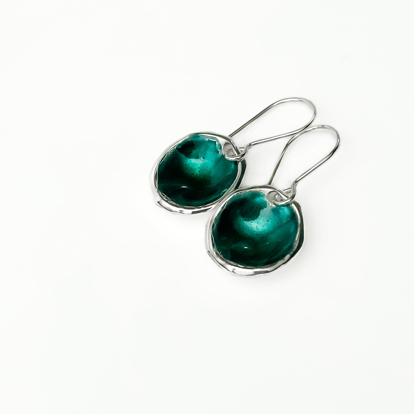 'Lost Forest' Green Silver Droplet Earrings