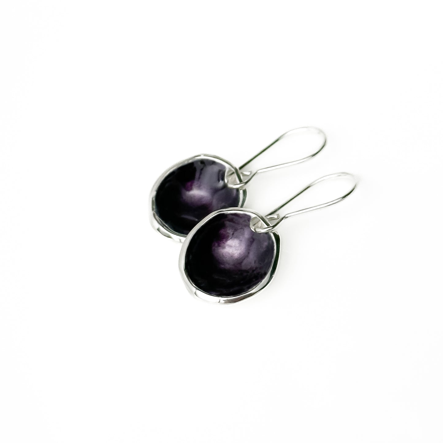'Blackberry' Dark Purple Silver Droplet Dangle Earrings