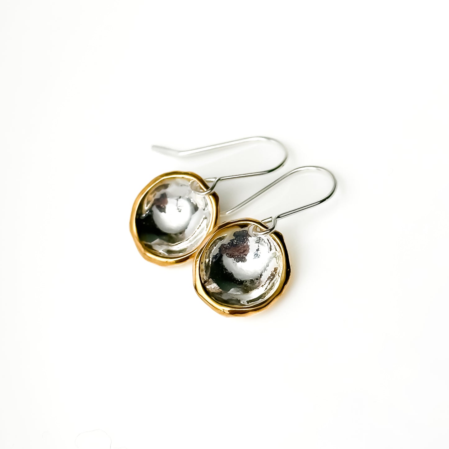 Gold Edged Silver Droplet Dangle Earrings