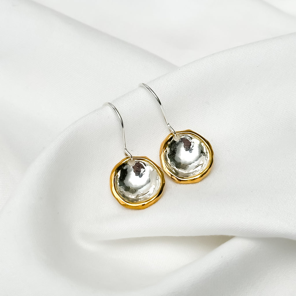 Gold Edged Silver Droplet Dangle Earrings
