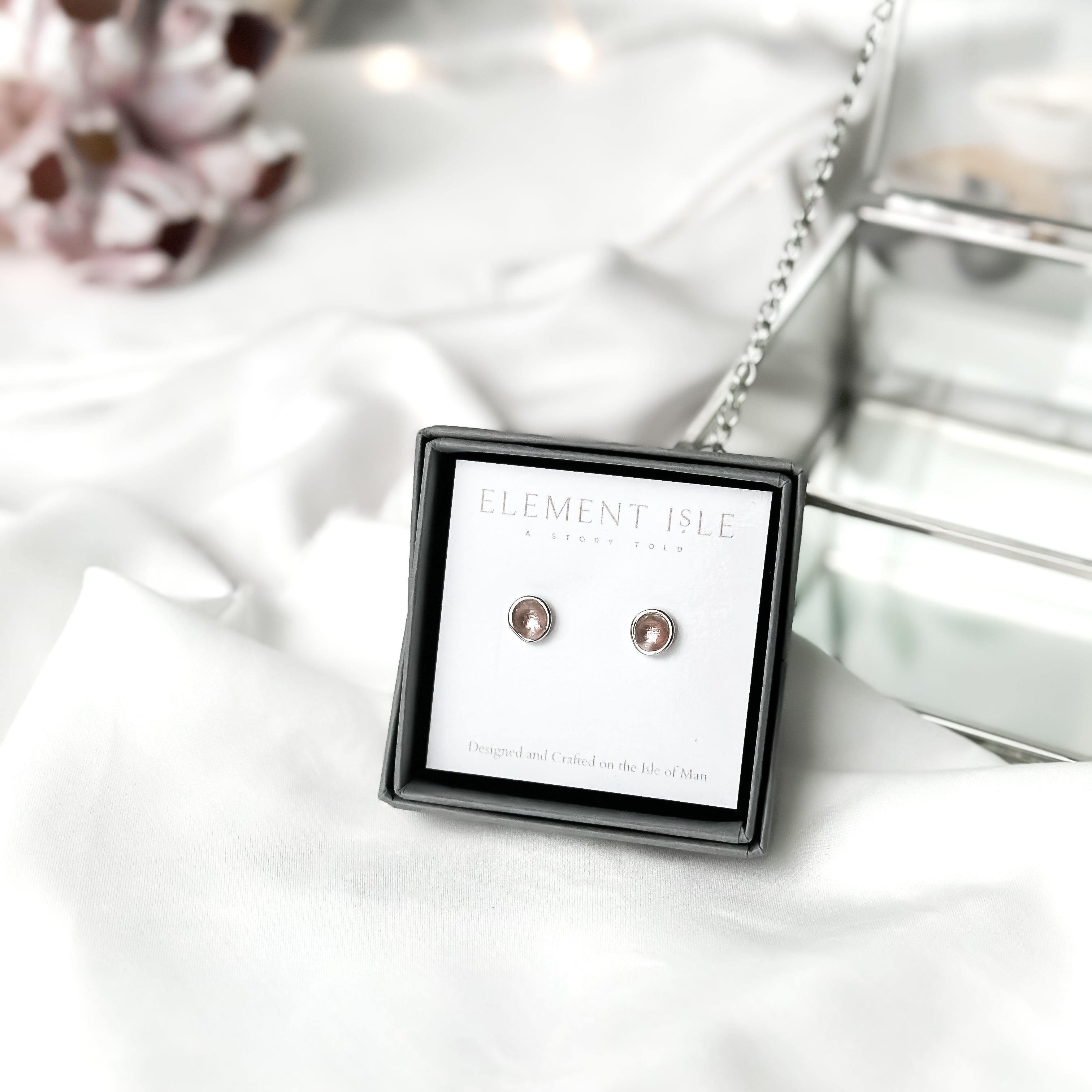 'Blossom' Pink Enamel Silver Droplet Stud Earrings