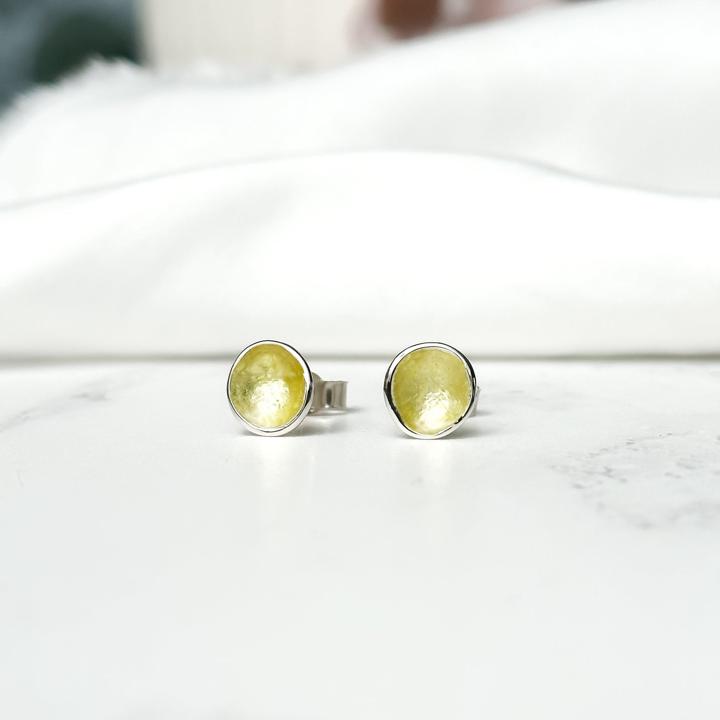 'Gorse' Yellow Enamel Silver Droplet Stud Earrings