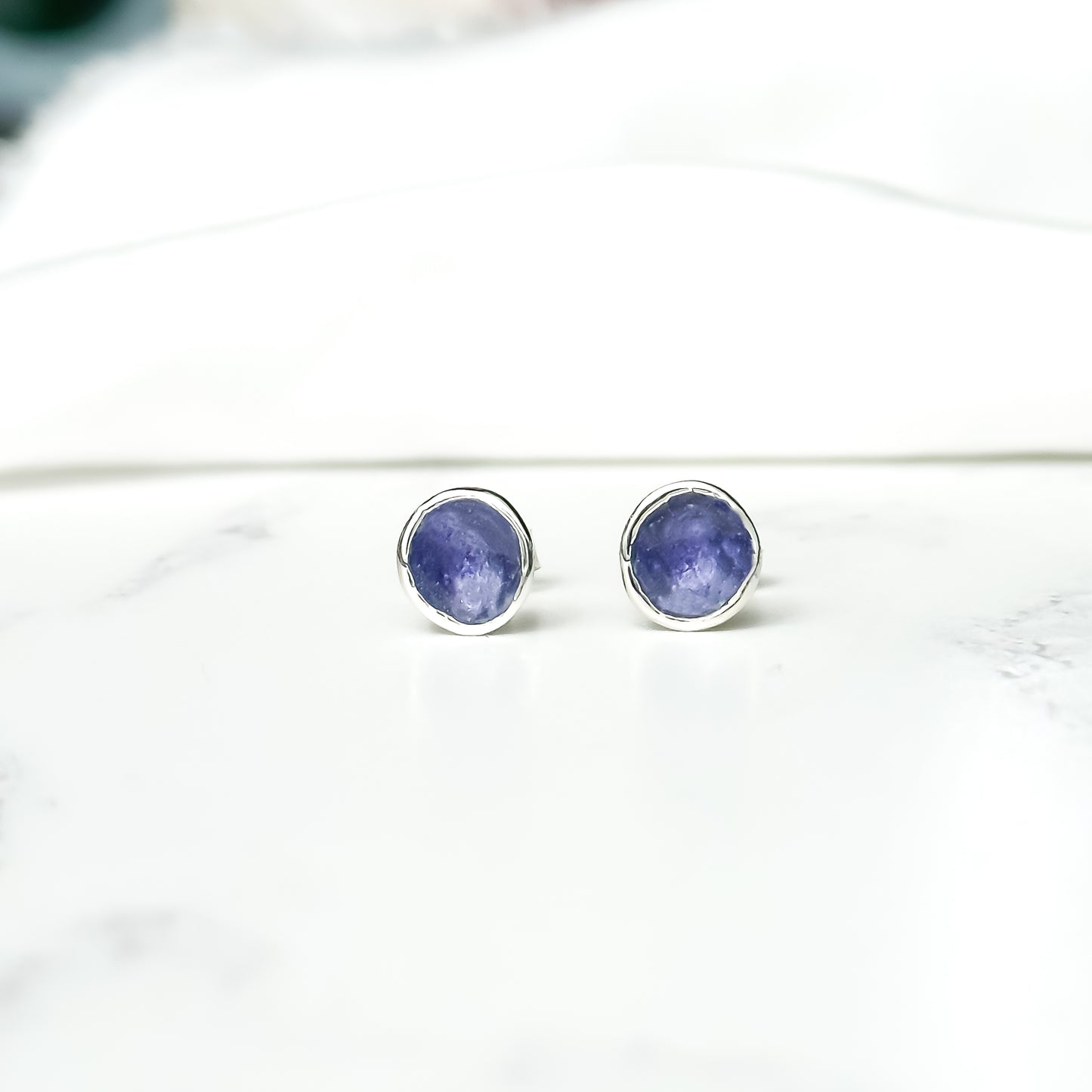 'Heather' Purple Enamel Silver Droplet Stud Earrings