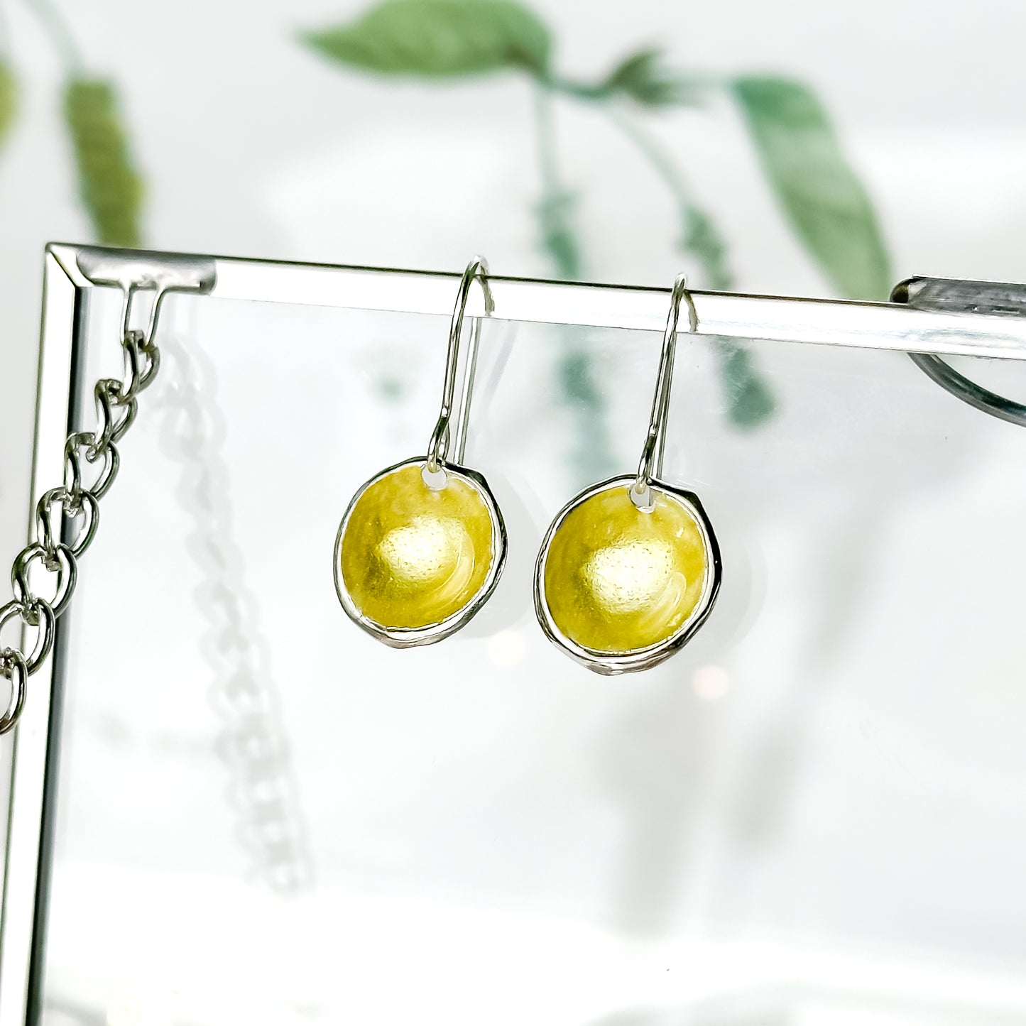 'Gorse' Yellow Silver Droplet Dangle Earrings