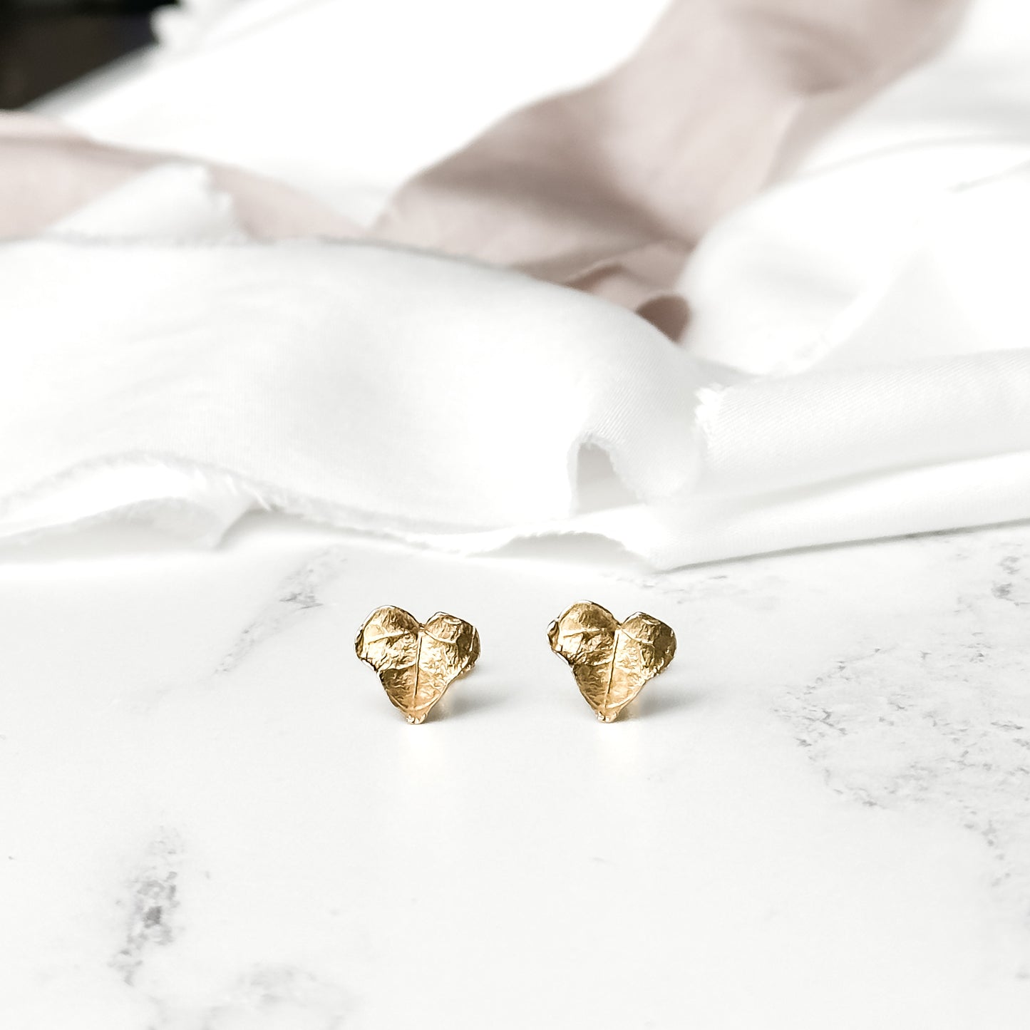 Gold Ivy Leaf Heart Stud Earrings