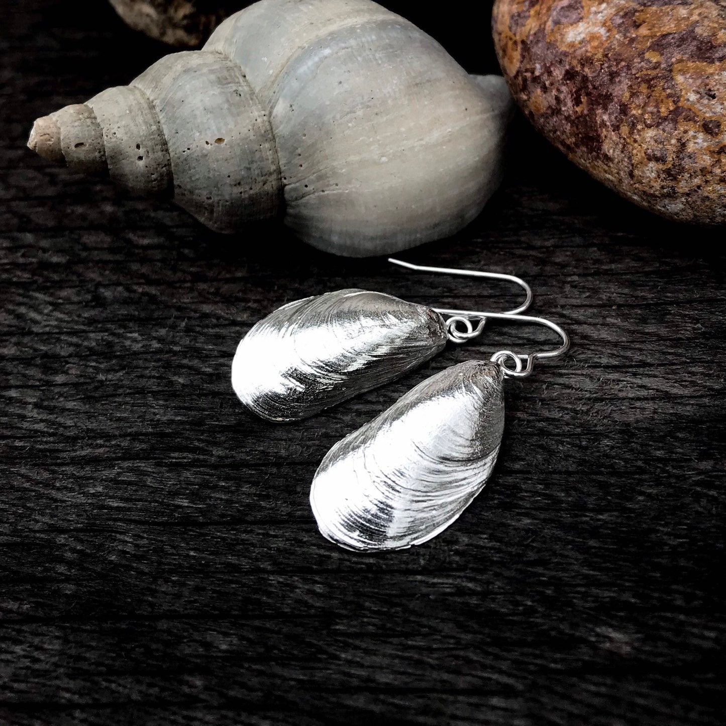 Sterling Silver Mussel Shell Earrings