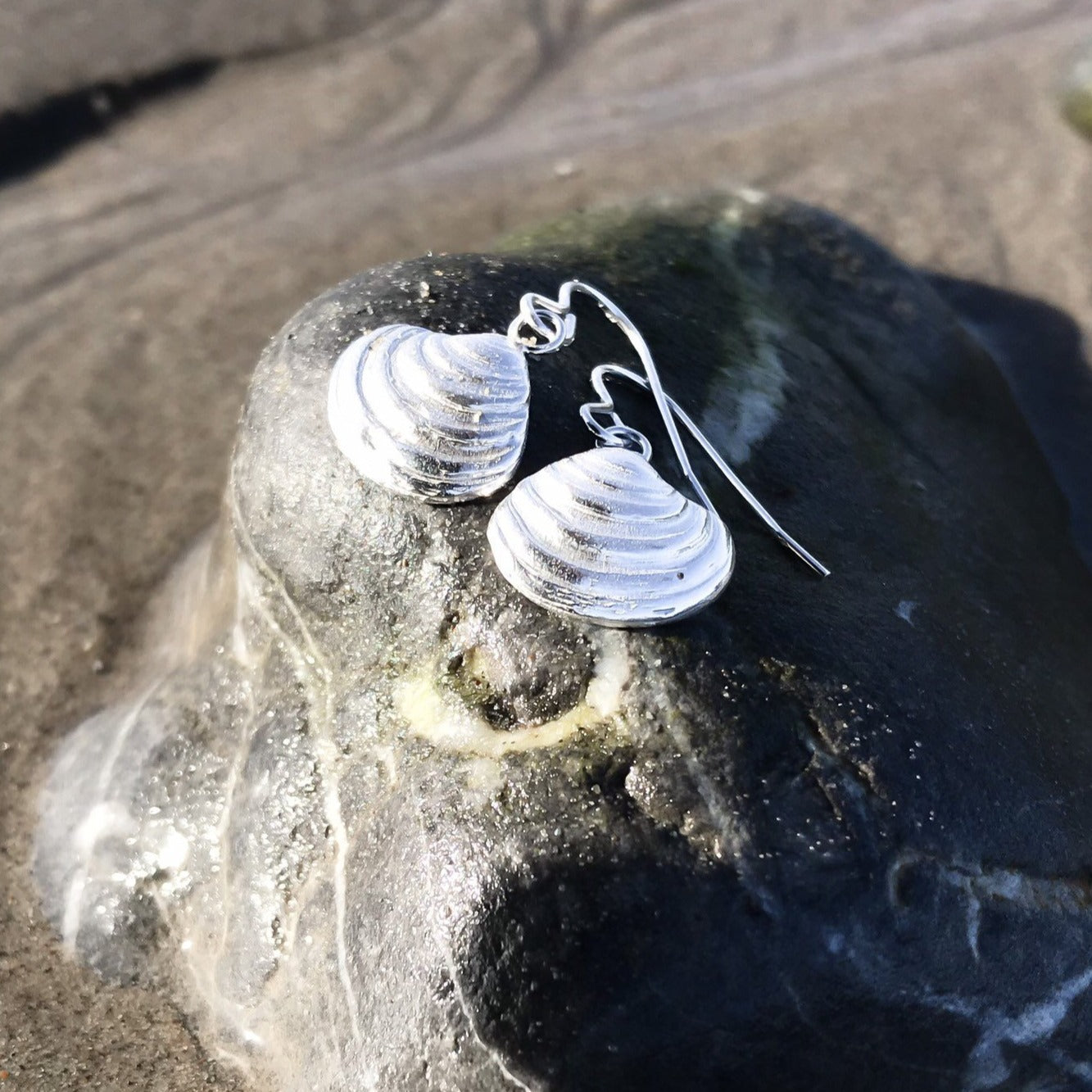 Sterling Silver Venus Clam Shell Dangle Earrings