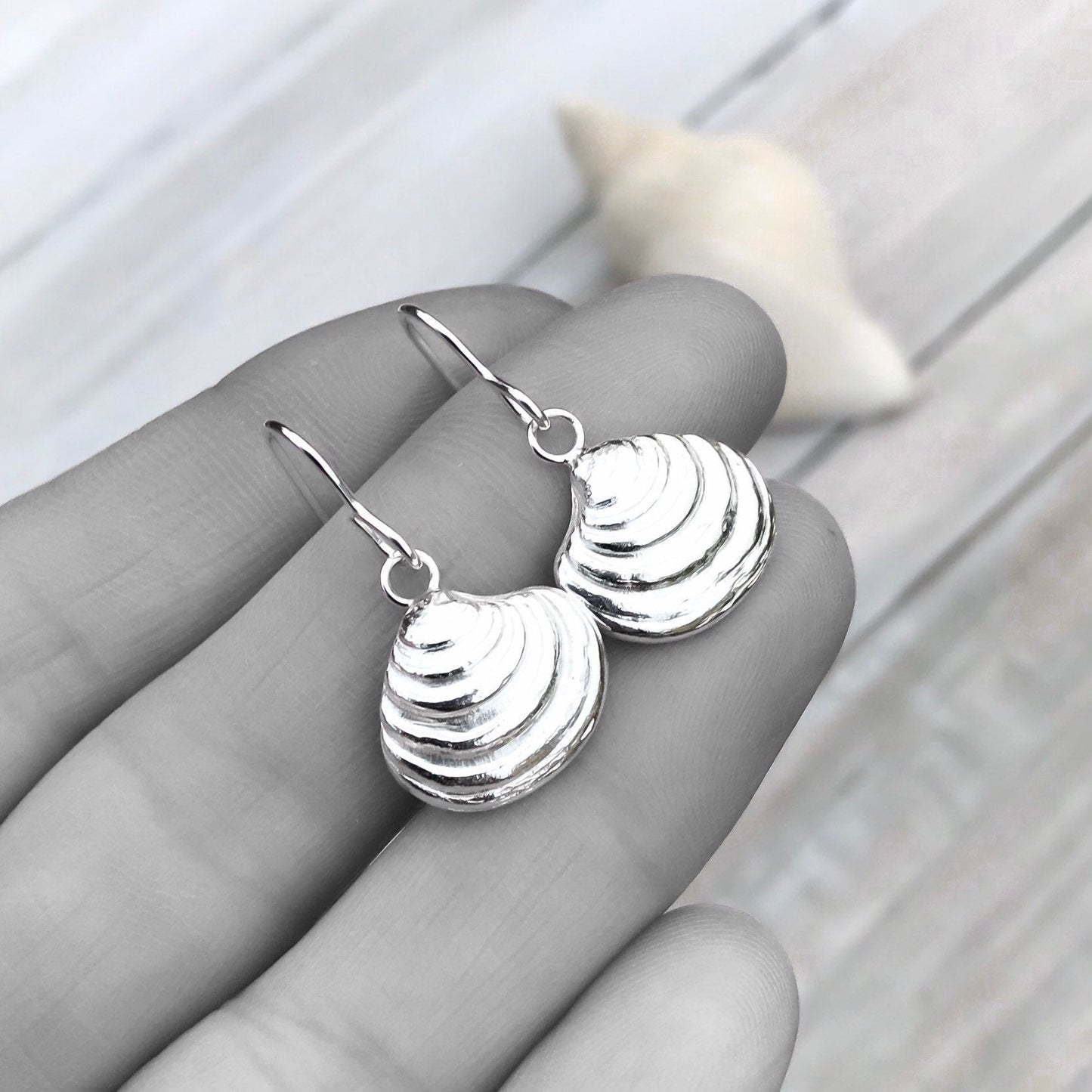 Sterling Silver Venus Clam Shell Dangle Earrings