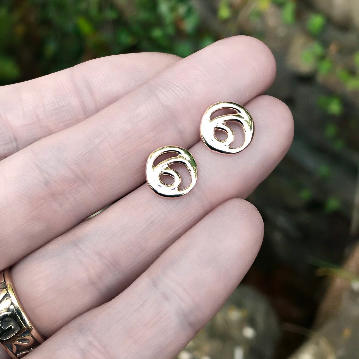 Gold Organic Design Stud Earrings