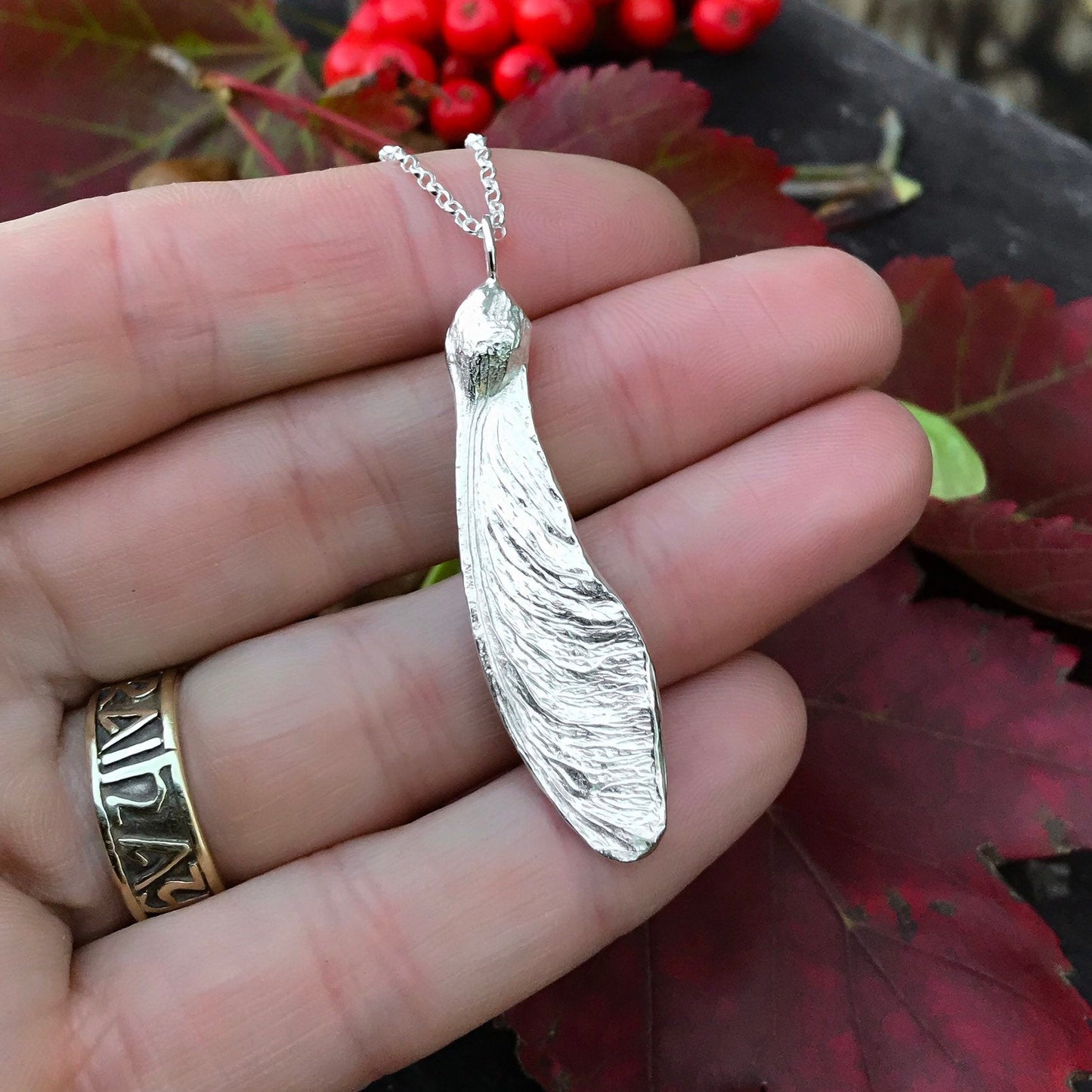Large Sterling Silver Sycamore Seed Necklace