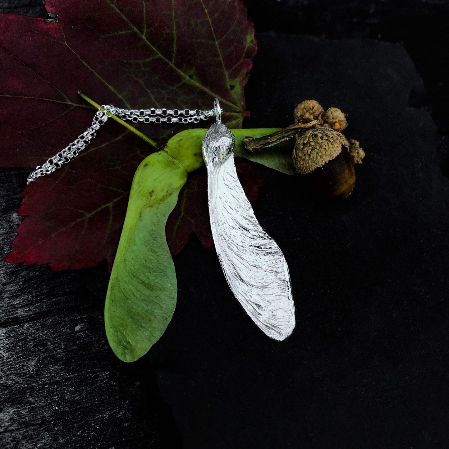 Large Sterling Silver Sycamore Seed Necklace