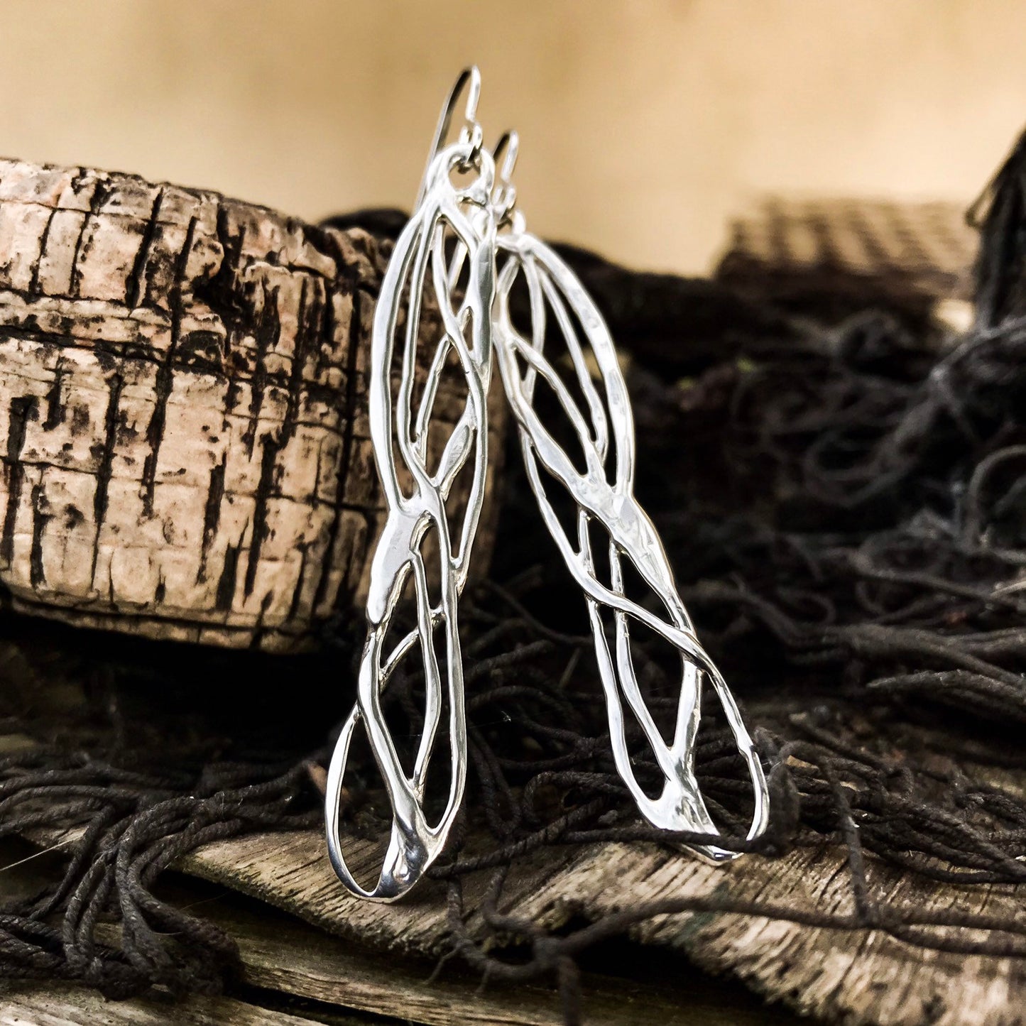 Long Silver Celtic Dragonfly Wing Earrings