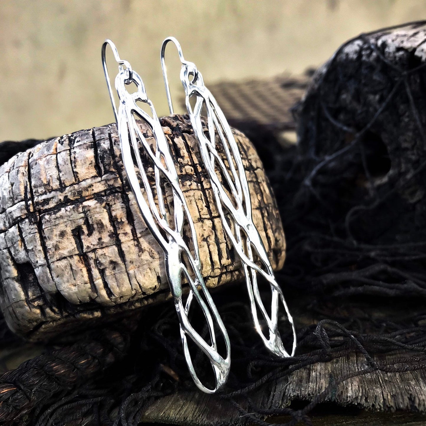 Long Silver Celtic Dragonfly Wing Earrings